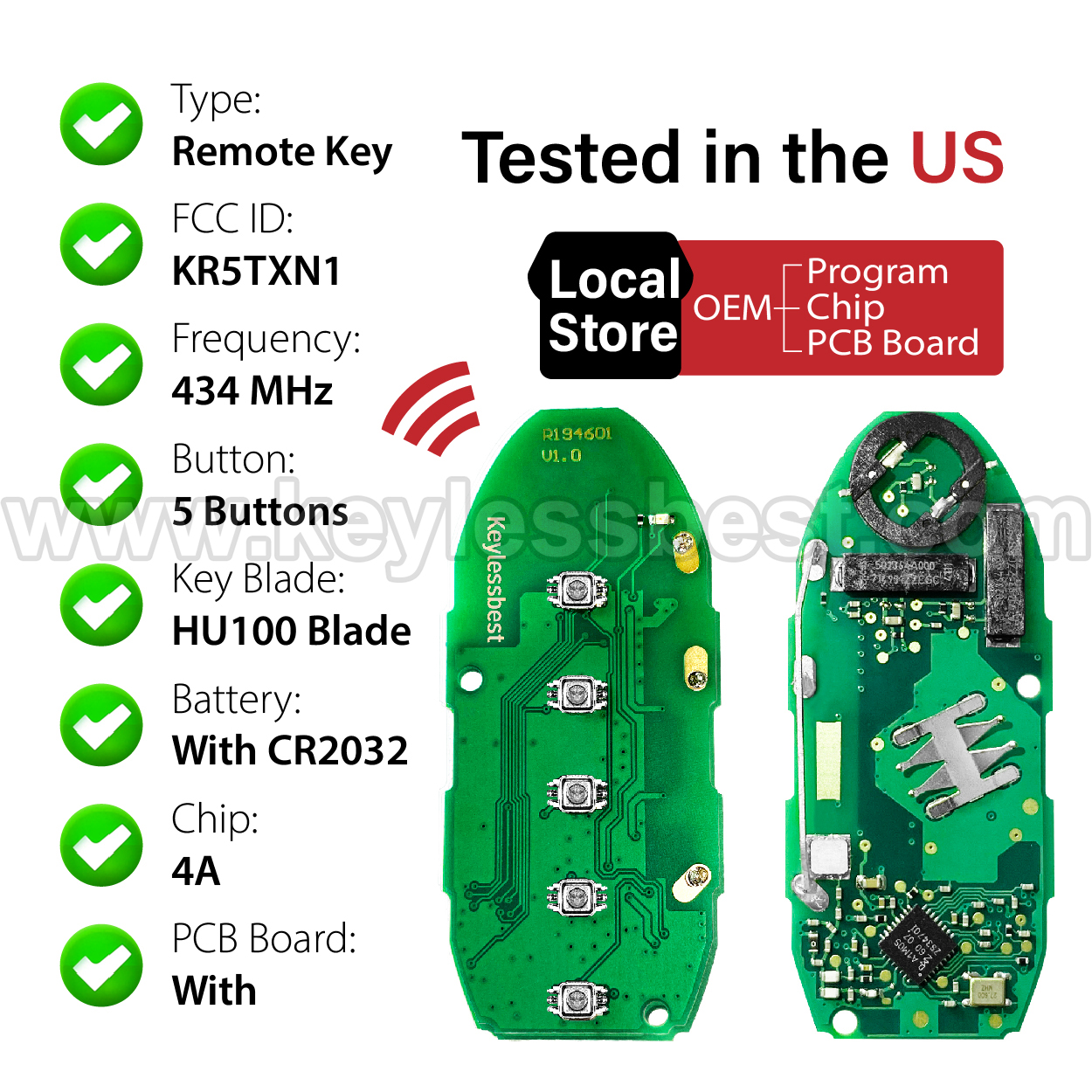 2020-2023 Infiniti QX50 QX55 / 5 Buttons Keyless Entry Remote / KR5TXN1 / PN:S180144707 / 4A - Image 4