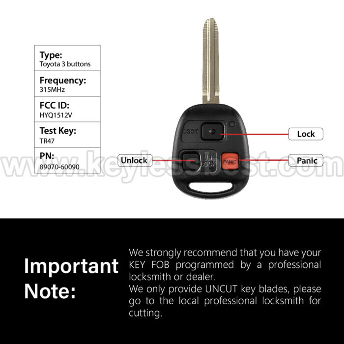1998-2002 Toyota Land Cruiser / 3 Buttons Keyless Entry Remote / HYQ1512V / PN:89070-60090 / ID4C - Image 3