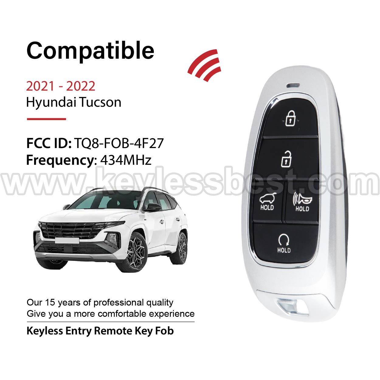 2021-2022 Hyundai Tucson / 5 Buttons Keyless Entry Remote / TQ8-FOB-4F27 / PN:95440-N9070 / 47 - Image 2