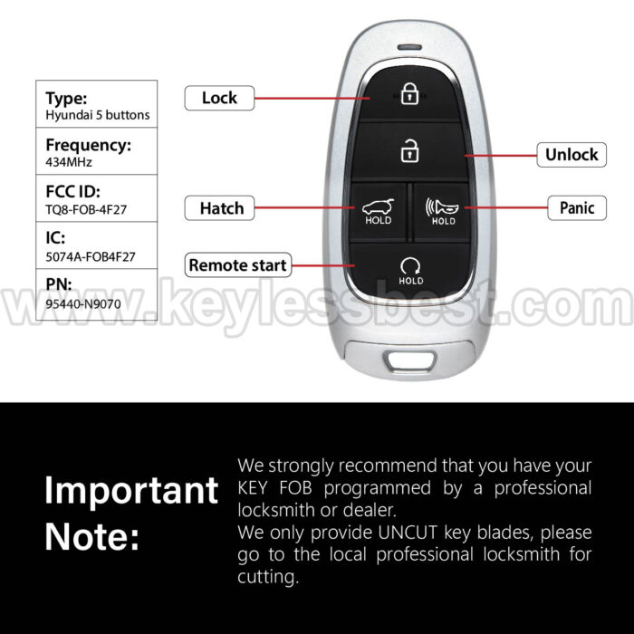 2021-2022 Hyundai Tucson / 5 Buttons Keyless Entry Remote / TQ8-FOB-4F27 / PN:95440-N9070 / 47 - Image 3