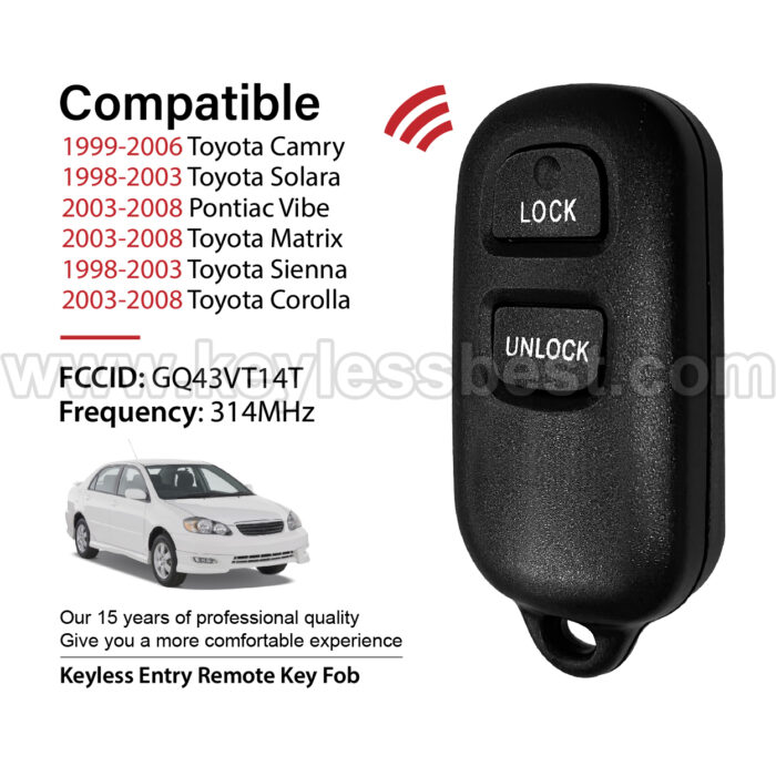 1998-2008 Toyota Pontiac Camry Solara Vibe Matrix Sienna Corolla / 3 Buttons Keyless Entry Remote / GQ43VT14T / PN: 89742-06010 - Image 2