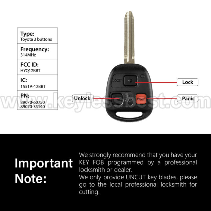 2003-2009 Toyota FJ Cruiser Landcruiser / 3 Buttons Keyless Entry Remote / HYQ12BBT / PN: 89070-60750 89070-35140 / 4D67 - Image 3