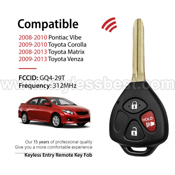 2008-2013 Pontiac Toyota Vibe Corolla Matrix Venza / 3 Buttons Keyless Entry Remote / GQ4-29T / PN: 89070-0T030 89070-02250 / 4D67 - Image 2