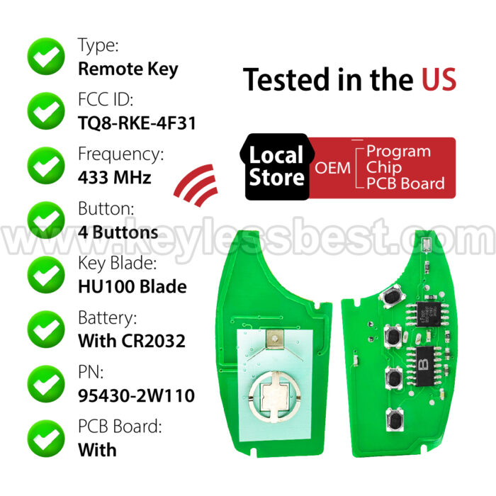 2015 - 2019 Hyundai Santa Fe / 4 Buttons Keyless Entry Remote / TQ8-RKE-4F31 / PN: 95430-2W110 - Image 4