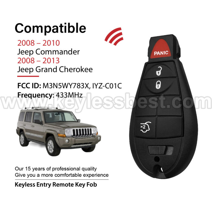2008-2013 Jeep Commander Grand Cherokee / 4 Buttons Keyless Entry Remote / M3N5WY783X, IYZ-C01C / PN: 68066848AE / ID46 - Image 2