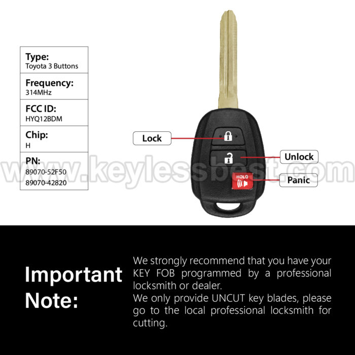 2013-2019 Toyota Prius C RAV4 Japan Tacoma Camry / 3 Buttons Keyless Entry Remote / HYQ12BDM / PN: 89070-52F50, 89070-42820 / H - Image 3