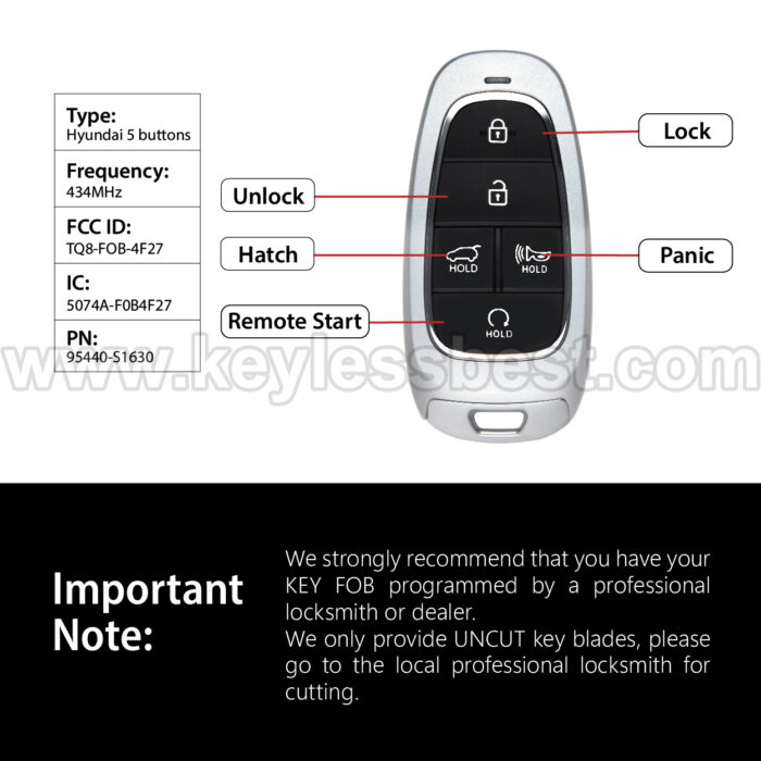 2023 Hyundai Santa Fe / 5 Buttons Keyless Entry Remote / TQ8-FOB-4F27 / PN: 95440-S1630 / 47 - Image 3