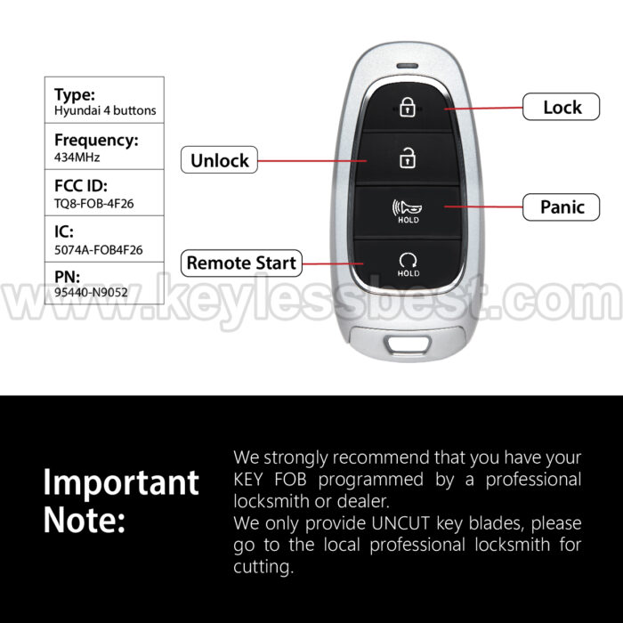 2021-2023 Hyundai Tucson / 4 Buttons Keyless Entry Remote / TQ8-FOB-4F26 / PN: 95440-N9052 / 47 - Image 3