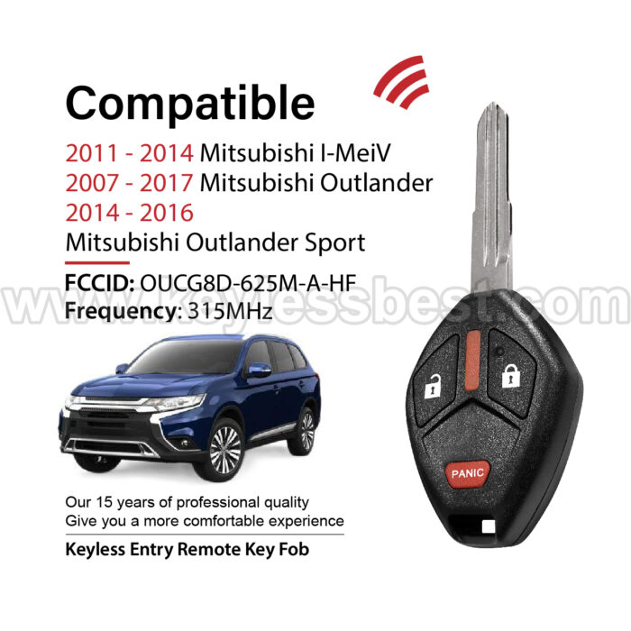 2007 - 2017 Mitsubishi Outlander I-MeiV Outlander Sport / 3 Buttons Keyless Entry Remote / OUCG8D-625M-A-HF / PN: 6370B711 / ID46 - Image 2