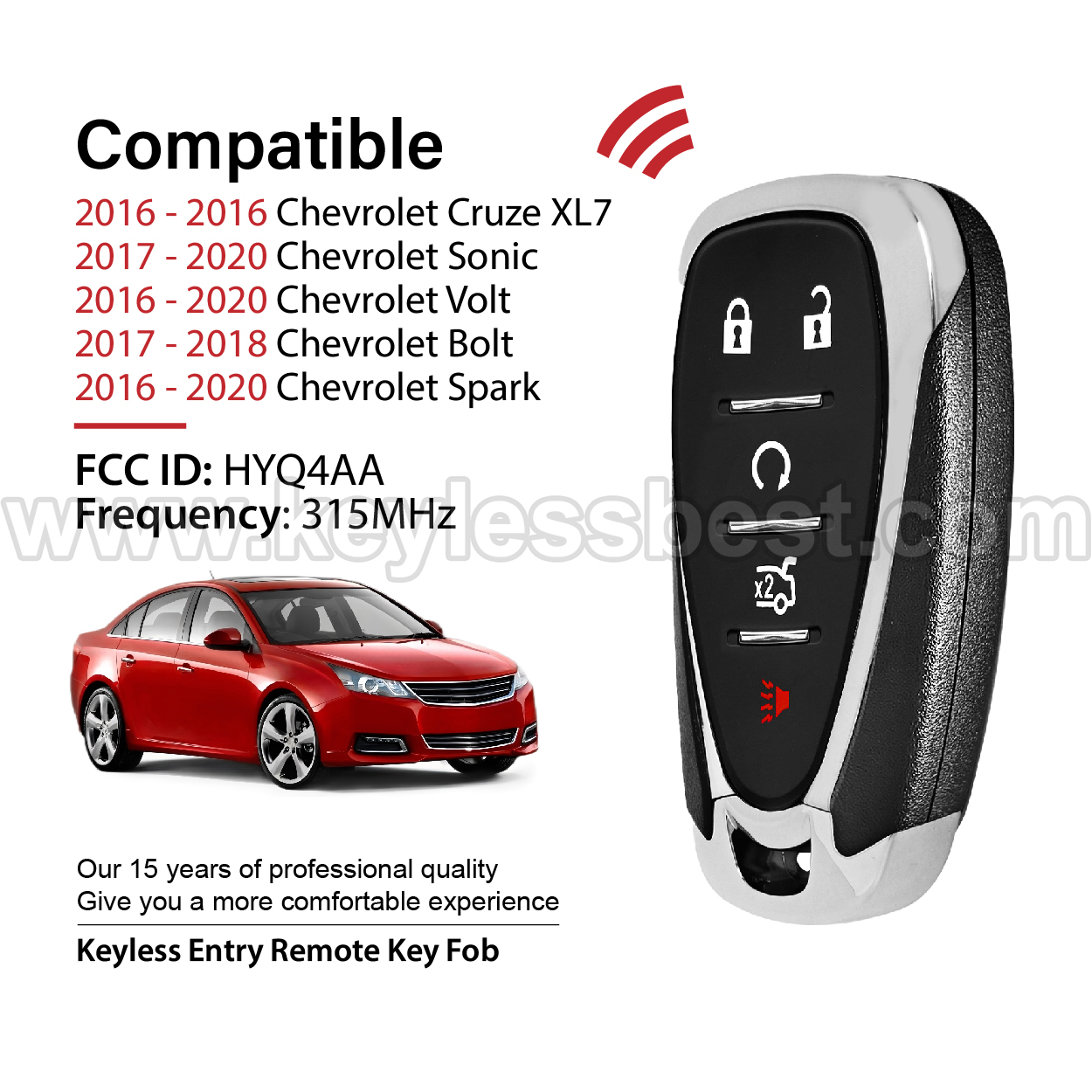 2016-2020 Chevrolet Cruze XL7 Sonic Volt Bolt Spark / 5 Buttons Keyless Entry Remote / HYQ4AA / PN: 13508768, 13585722, 13585723, 13529661, 13529664, 13508770 / 46 - Image 2