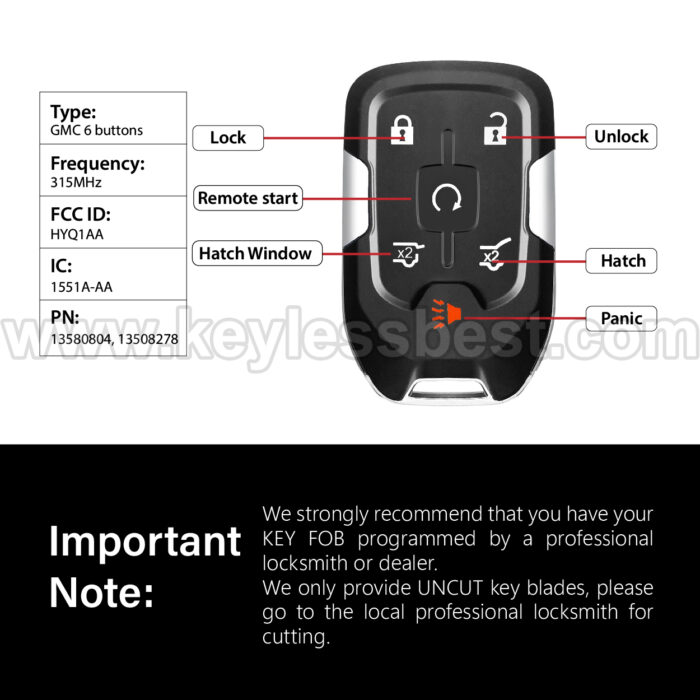 2015 - 2020 GMC Chevrolet Yukon Yukon XL Suburban Tahoe / 6 Buttons Keyless Entry Remote / HYQ1AA / PN: 13580804, 13508278 - Image 3