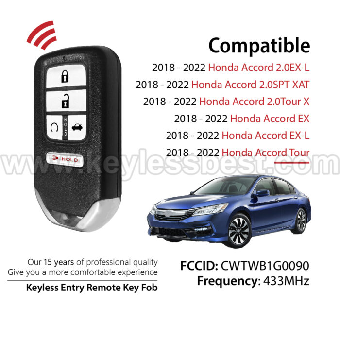 2018-2022 Honda Accord 2.0EX-L Accord 2.0SPT XAT Accord 2.0Tour X Accord EX Accord EX-L Accord Tour / 5 Buttons Keyless Entry Remote / CWTWB1G0090 / PN: 72147-TVA-A01 - Image 2