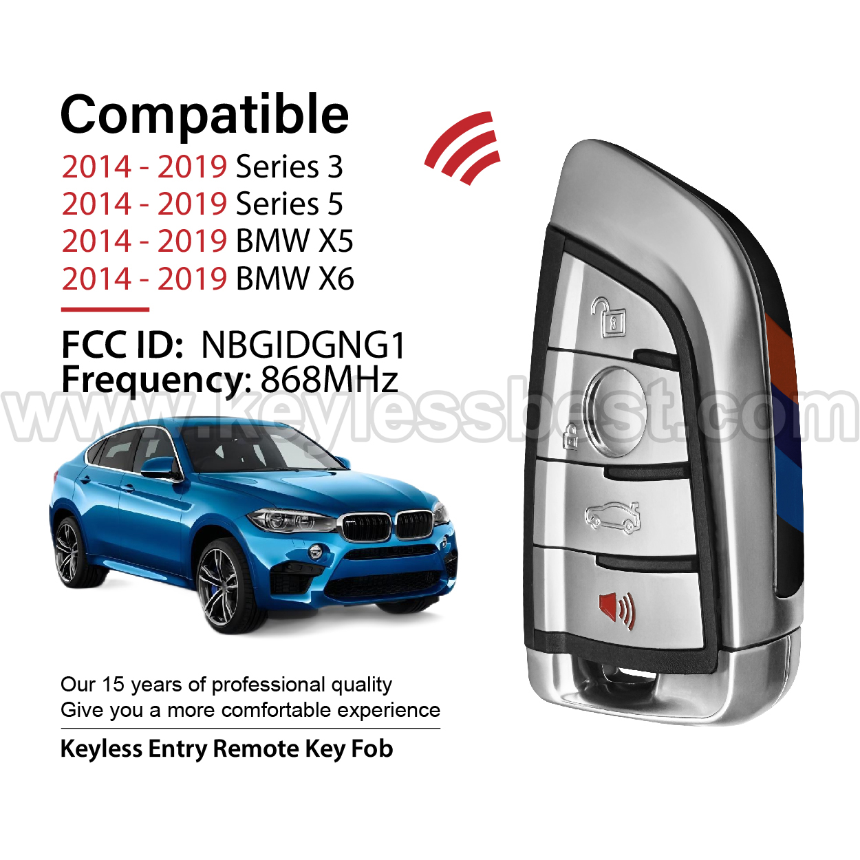 2014 - 2019 BMW X5 X6 Series 3 Series 5 / 4 Buttons Keyless Entry Remote / NBGIDGNG1 / 49 - Image 2