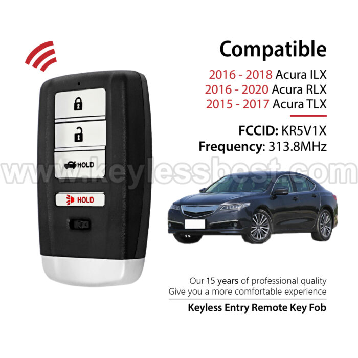 2015-2020 Acura ILX RLX TLX / 4 Buttons Keyless Entry Remote / KR5V1X / PN: 72147-TX6-A22 72147-TZ3-A01 72147-TZ3-A11 / 47 - Image 2