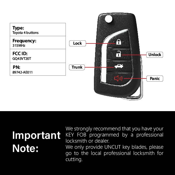2011-2014 Toyota Highlander Keyless Entry Fob GQ43VT20T PN:89742-AE011 - Bild 3
