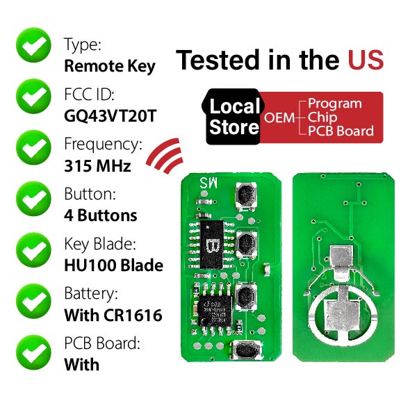 2011-2014 Toyota Highlander Keyless Entry Fob GQ43VT20T PN:89742-AE011 - Bild 4