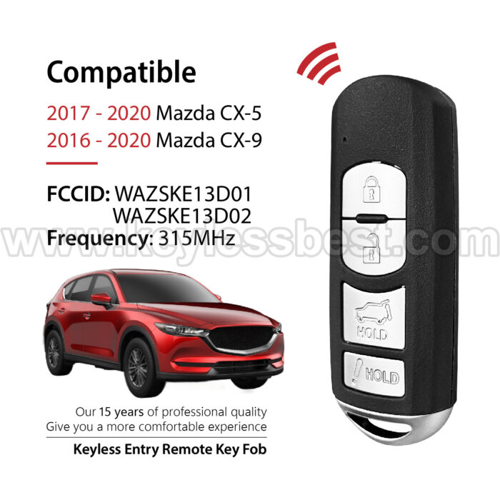 2016-2020 Mazda CX-5 with Power Liftgate CX-9 with Power Liftgate / 4 Buttons Keyless Entry Remote / WAZSKE13D02 / PN:GJY9-67-5DY,   GJY9-67-5RY - Image 2