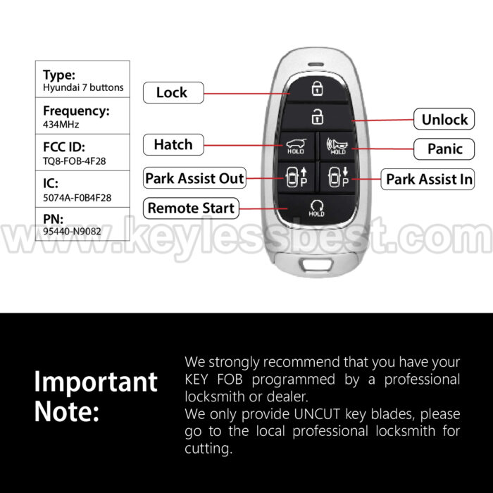 2022-2023 Hyundai Tucson / 7 Buttons Keyless Entry Remote / TQ8-FOB-4F28 / PN: 95440-N9082 / 47 - Image 3