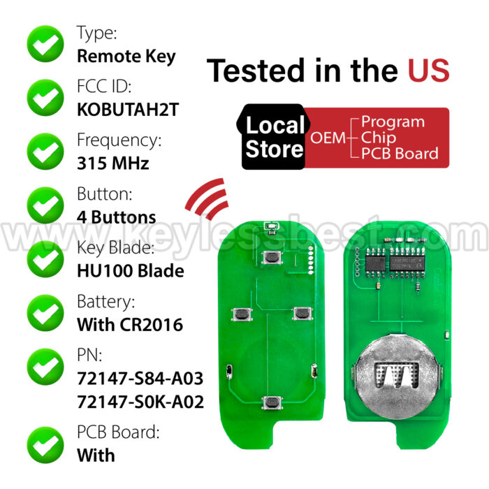 1998-2003 Honda Acura TL Accord / 4 Buttons Keyless Entry Remote / KOBUTAH2T / PN: 72147-S84-A03, 72147-S0K-A02 - Image 4