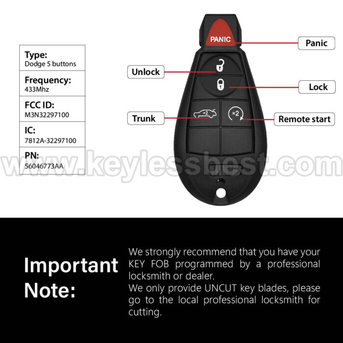 2012-2016 Dodge Dart / 5 Buttons Keyless Entry Remote / M3N32297100 / PN:56046773AA / 46 - Image 3