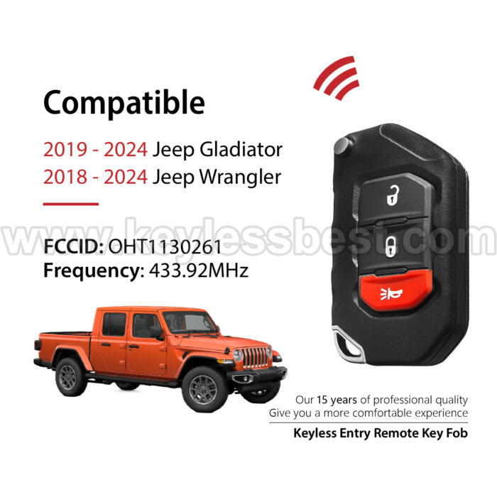 2018-2024 Jeep Gladiator Wrangler / 3 Buttons Keyless Entry Remote / OHT1130261 / PN:68416782AA / PCF7939M 4A - Image 2