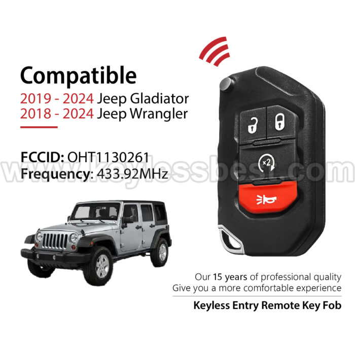 2018-2024 Jeep Gladiator Wrangler / 4 Buttons Keyless Entry Remote / OHT1130261 / PN:68416784AA, 68416784AC / PCF7939M 4A - Image 2