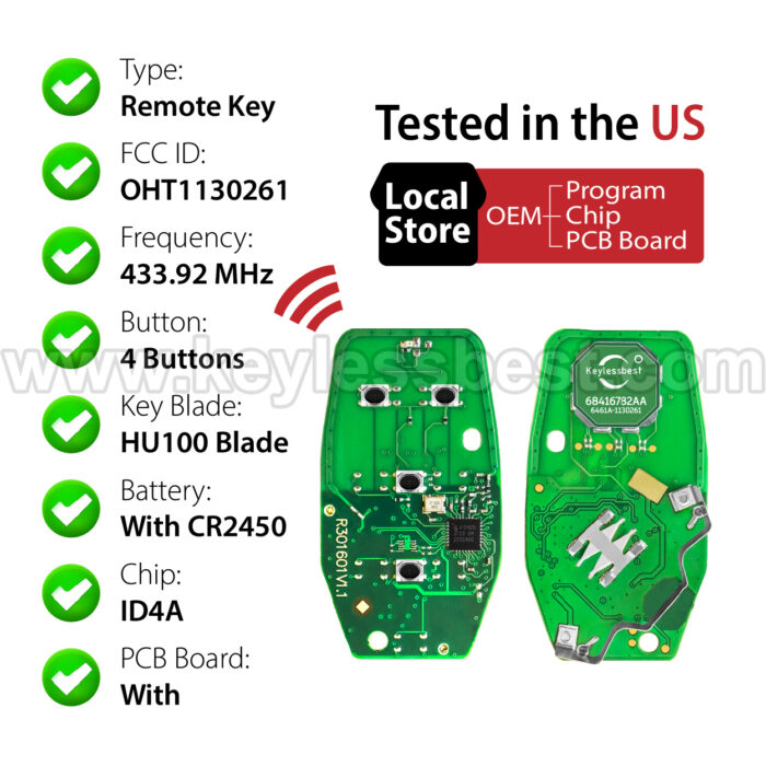 2018-2024 Jeep Gladiator Wrangler / 4 Buttons Keyless Entry Remote / OHT1130261 / PN:68416784AA, 68416784AC / PCF7939M 4A - Image 4