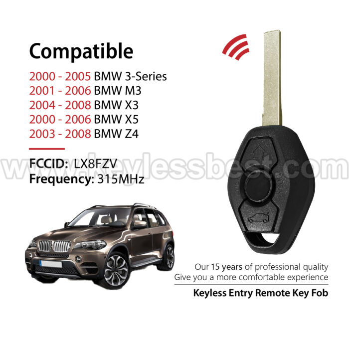 2000 - 2008 BMW 3-Series M3 X3 X5 Z4 / 3 Buttons Keyless Entry Remote / LX8FZV / PN: 6955750 / 46 CAS2 - Image 2