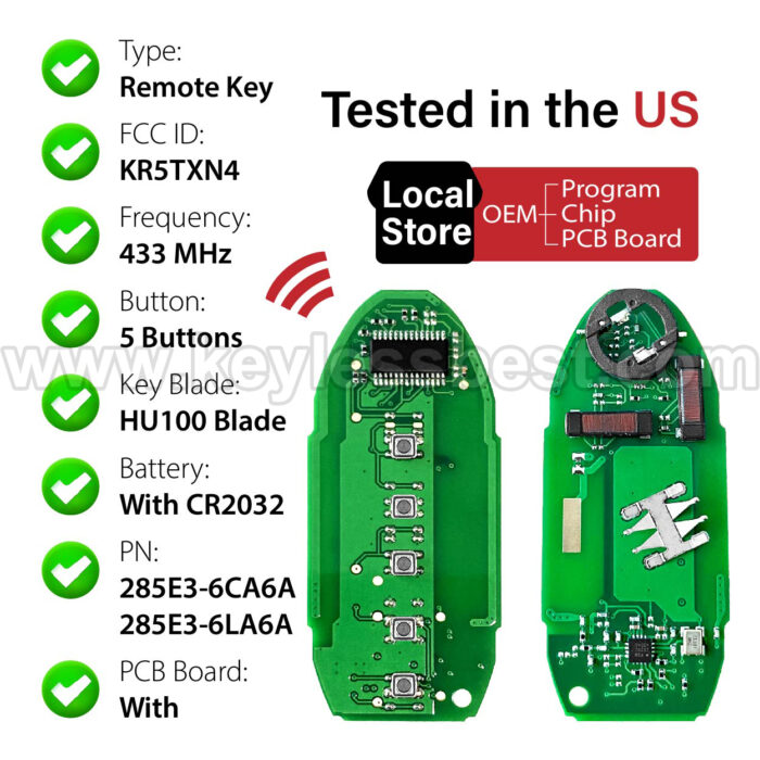 2019 - 2022 Nissan Altima Versa Sentra / 5 Buttons Keyless Entry Remote / KR5TXN4 / PN: 285E3-6CA6A, 285E3-6LA6A - Image 4