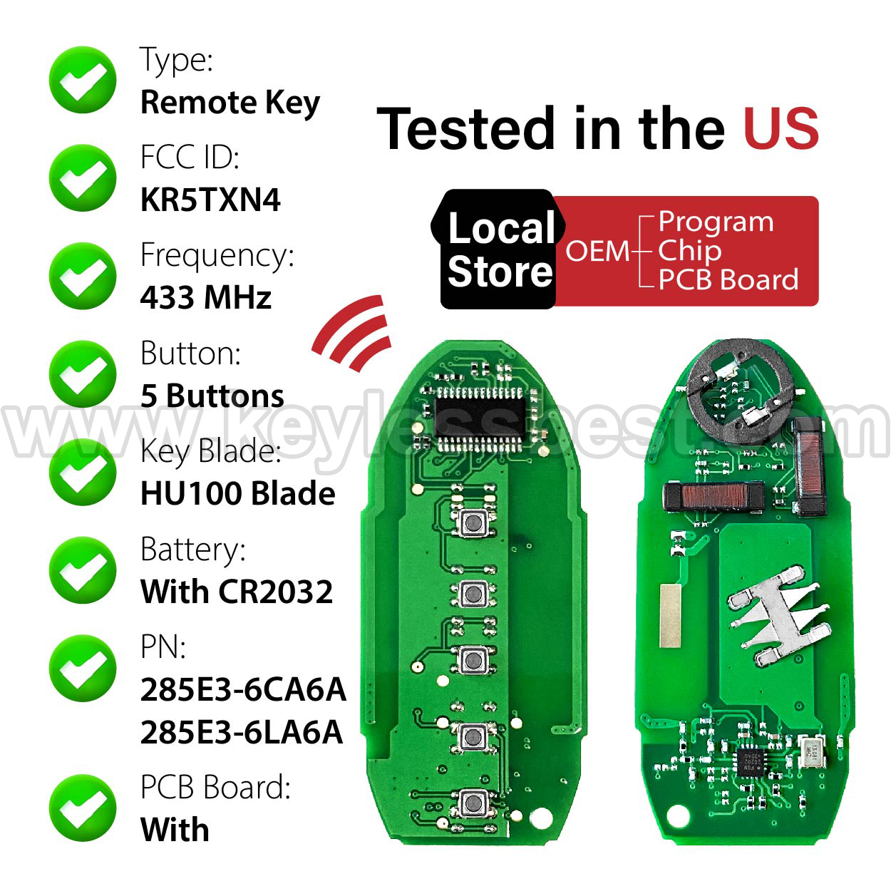 2019 - 2022 Nissan Altima Versa Sentra / 5 Buttons Keyless Entry Remote / KR5TXN4 / PN: 285E3-6CA6A, 285E3-6LA6A - Image 4