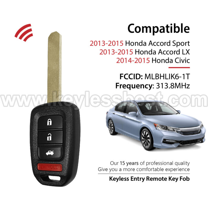 2013-2015 Honda Accord Sport Accord LX Civic / 4 Buttons Keyless Entry Remote / MLBHLIK6-1T / PN: 35118-T2A-A20 / 47 - Image 2