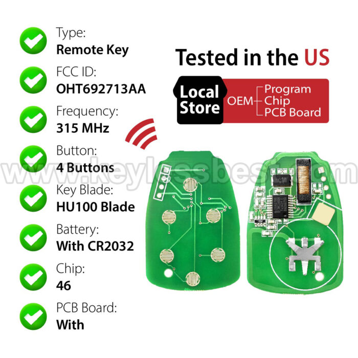 2007 - 2018 Jeep Dodge Chrysler Wrangler Patriot Compass Caliber Nitro Aspen Dakota  / 4 Buttons Keyless Entry Remote / OHT692713AA / PN: 04589621AB,OHT692427AA, 04589621AA, 56040649AD/ ID46 - Image 4