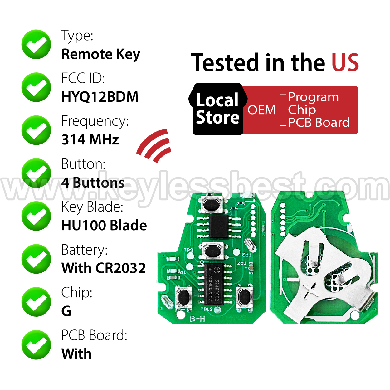Chaveiro Toyota 2012-2014 HYQ12BDM 314MHz para Keylessbest