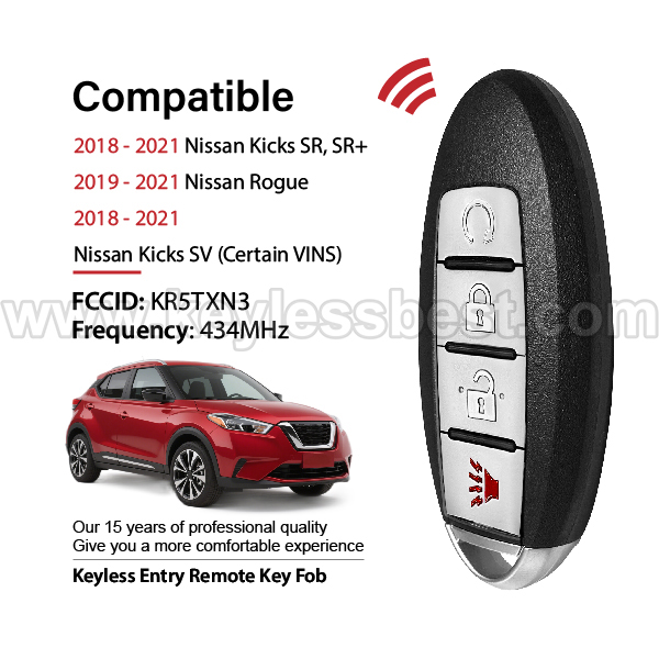 2018-2021 Nissan Kicks SR, SR+ Kicks SV (Certain VINS) Rogue / 4 Buttons Keyless Entry Remote / KR5TXN3 / PN: 285E3-5RA6A - Image 2