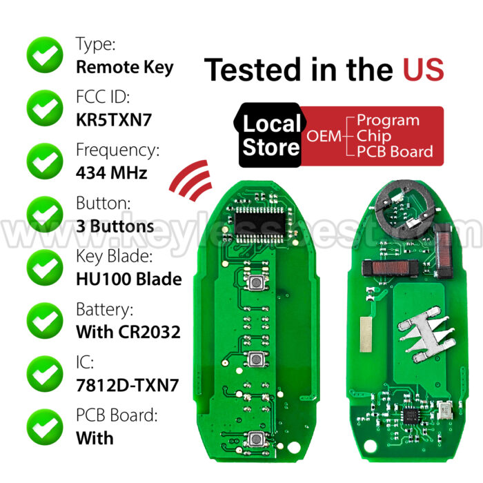 2019-2020 Nissan Pathfinder Murano Titan / 3 Buttons Keyless Entry Remote / KR5TXN7 / PN: 285E3-9UF7A , 285E3-9UF7B - Image 4