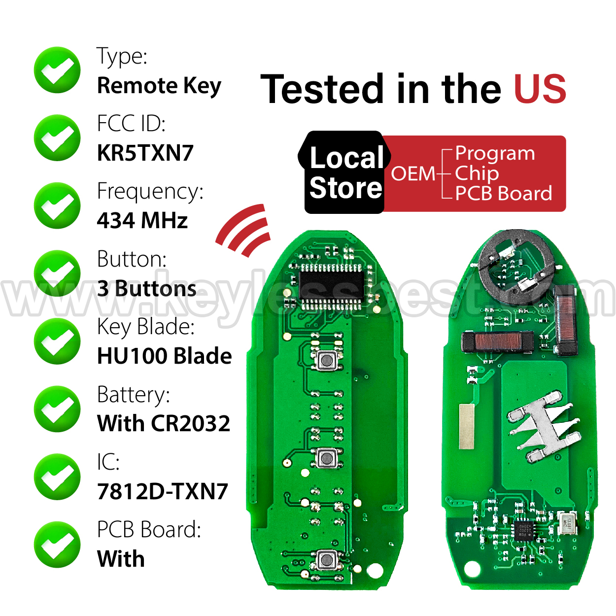 2019-2020 Nissan Pathfinder Murano Titan / 3 Buttons Keyless Entry Remote / KR5TXN7 / PN: 285E3-9UF7A , 285E3-9UF7B - Image 4