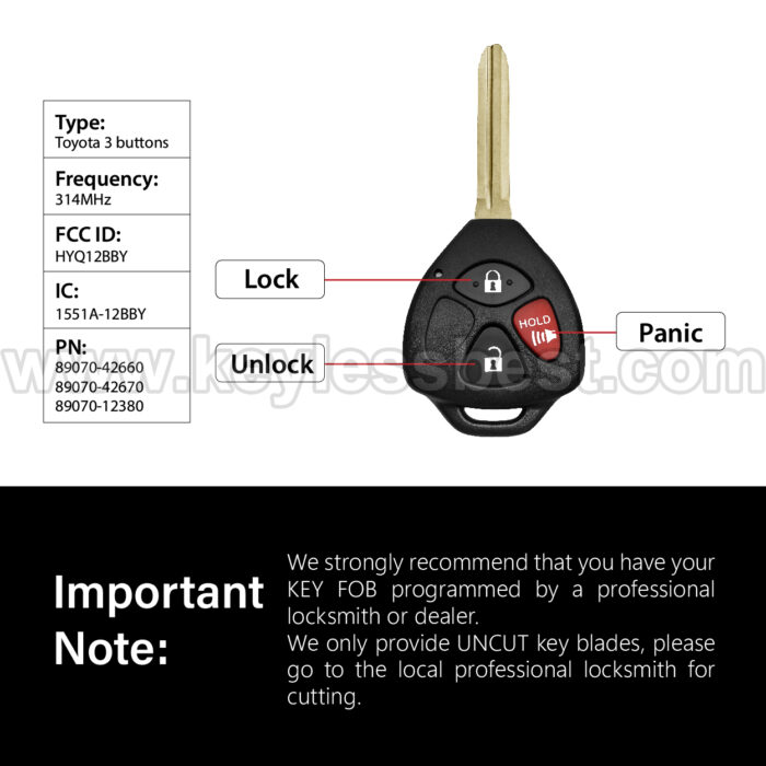 2006-2013 Toyota Scion RAV4 Yaris XB / 3 Buttons Keyless Entry Remote / HYQ12BBY / PN: 89070-42660, 89070-42670, 89070-12380 / 4D67 - Image 3
