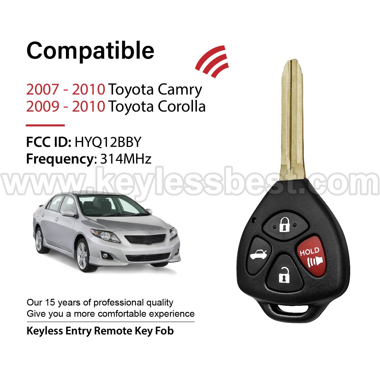 2007-2010 Toyota Camry Corolla / 4 Buttons Keyless Entry Remote / HYQ12BBY / PN: 89070-06231 8907006231 89070-06232 / 4D67 - Image 2