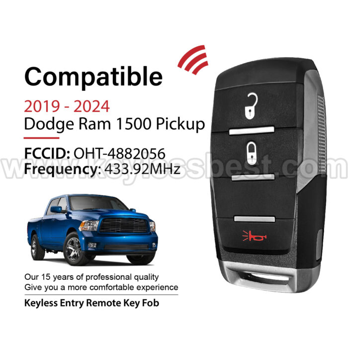 2019-2024 Dodge Ram 1500 Pickup / 3 Buttons Keyless Entry Remote / OHT-4882056 / PN:68291687AD, 68291687AB, 68291687AC, 68291687AD, 68291687AE, 68442905AB, 68575600AA - Image 2