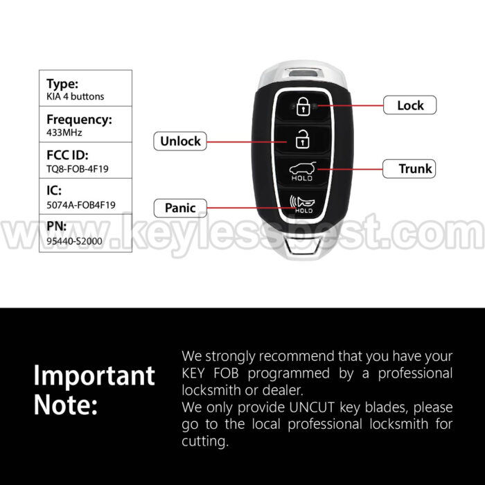 2019-2020 Hyundai Santa Fe / 4 Buttons Keyless Entry Remote / TQ8-FOB-4F19 (TMa) / PN:95440-S2000 / 47 - Image 3