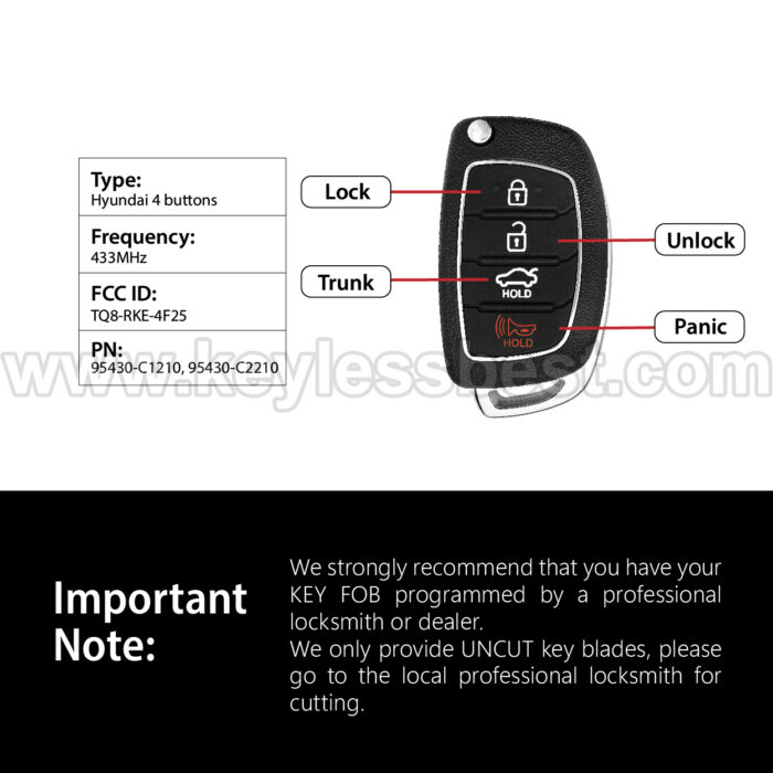 2017-2020 Hyundai Sonata / 4 Buttons Keyless Entry Remote / TQ8-RKE-4F25 (LF 4BT) / PN:95430-C1210, 95430-C2210 - Image 3