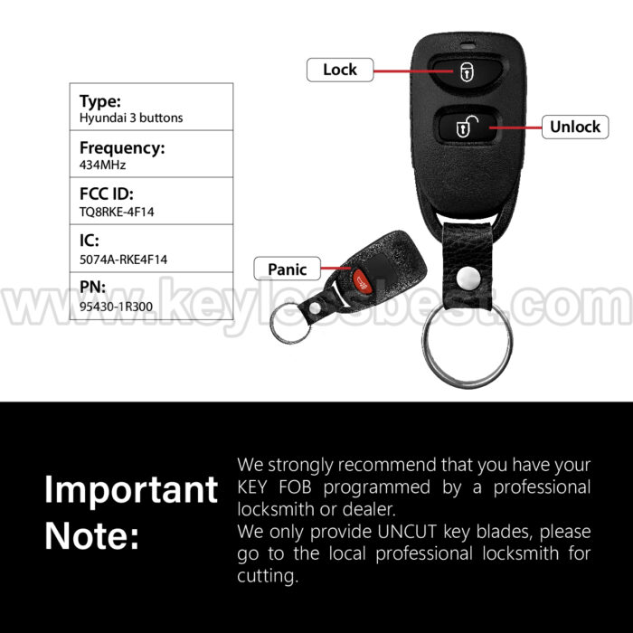 2014-2017 Hyundai Accent / 3 Buttons Keyless Entry Remote / TQ8RKE-4F14 / PN: 95430-1R300 - Image 3