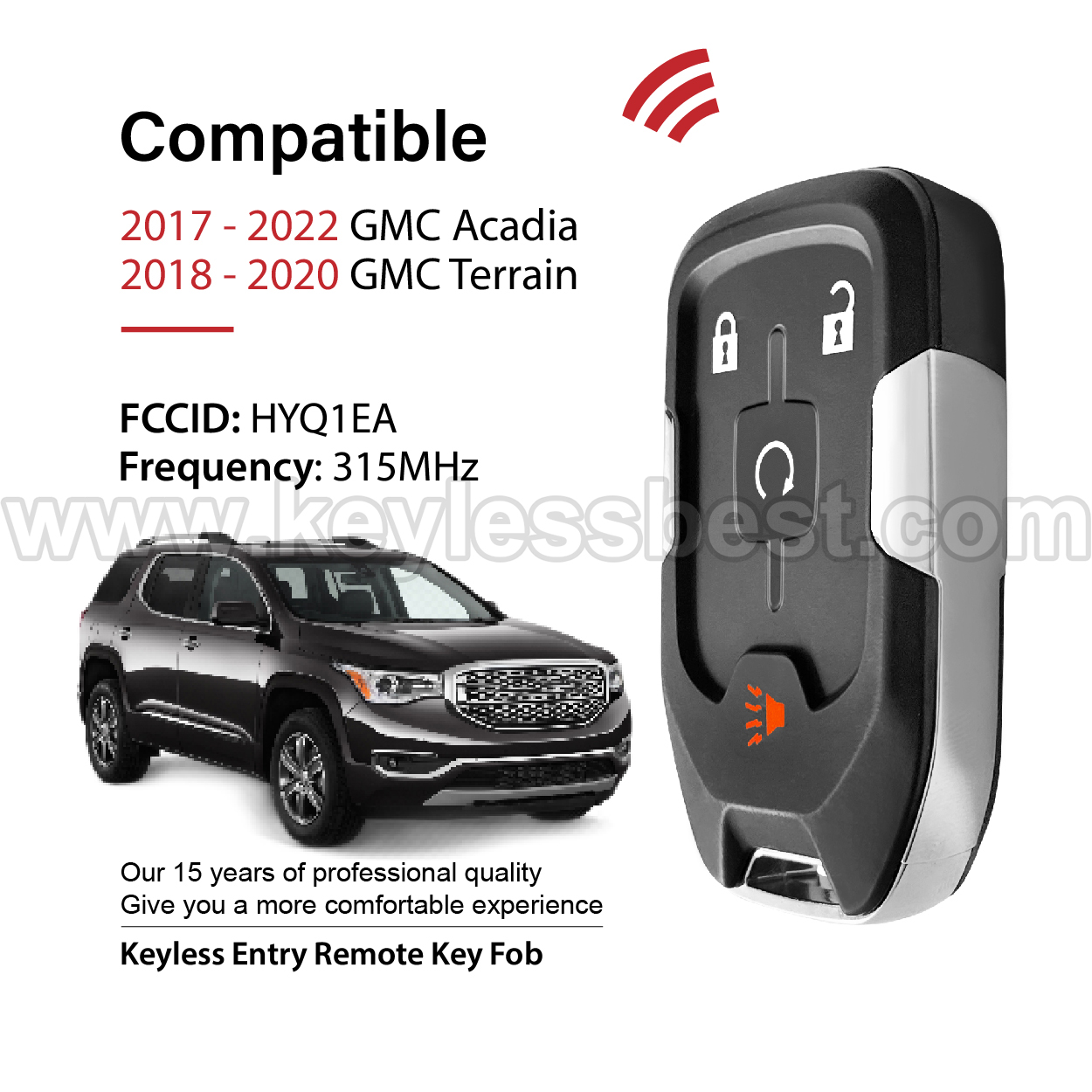 2017-2022 GMC Acadia Terrain / 4 Buttons Keyless Entry Remote / HYQ1EA / PN:13584513 13584513 / 46 - Image 2