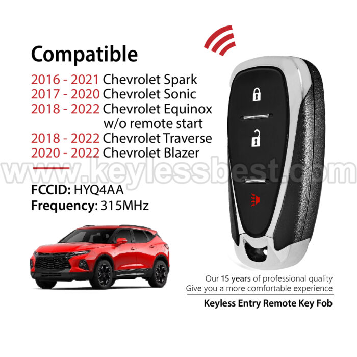2016-2022 Chevrolet Traverse Blazer Equinox w/o remote start Sonic Spark / 3 Buttons Keyless Entry Remote / HYQ4AA / PN:13585723, 13529665, 13508766 / 46 - Image 2