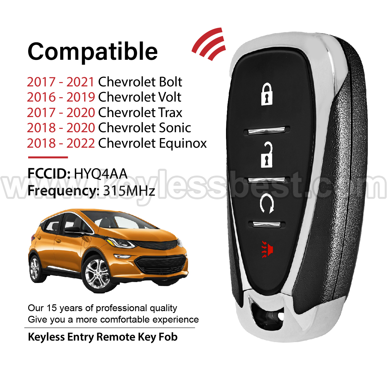 2016-2022 Chevrolet Bolt Volt Equinox Trax Sonic / 4 Buttons Keyless Entry Remote / HYQ4AA / PN:13585722 / 13529664 / 46 - Image 2