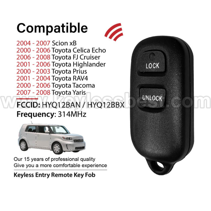 2000-2008 Scion Toyota xB Celica Echo FJ Cruiser Highlander Prius RAV4 Tacoma Yaris / 3 Buttons Keyless Entry Remote / HYQ12BAN, HYQ12BBX / PN: 89742-42120, 89742-20200, 89742-0C020 - Image 2