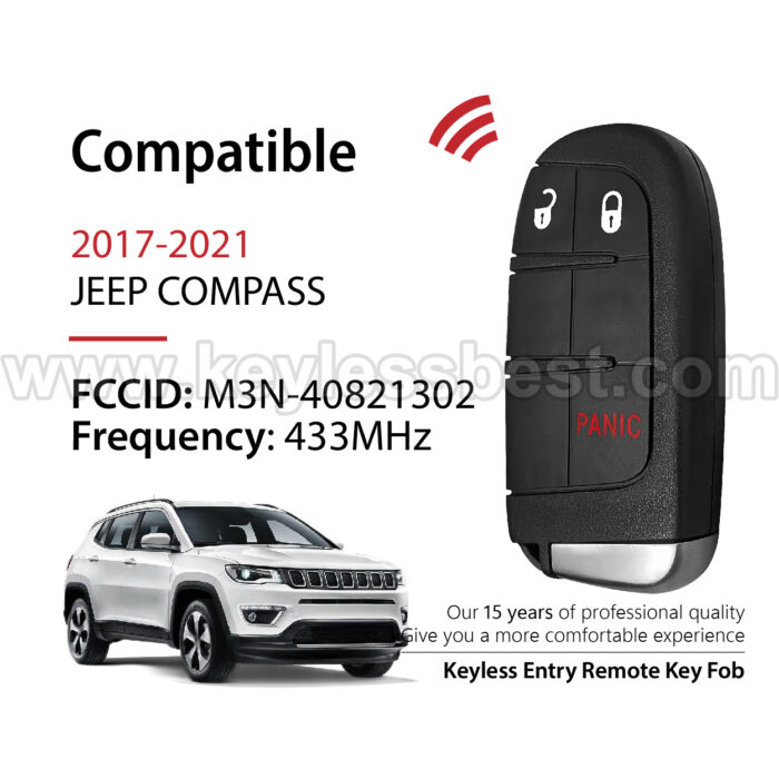 2017-2021 JEEP COMPASS / 3 Buttons Keyless Entry Remote / M3N-40821302 / PN:68250341 / 68250341AB / 4A - Image 2