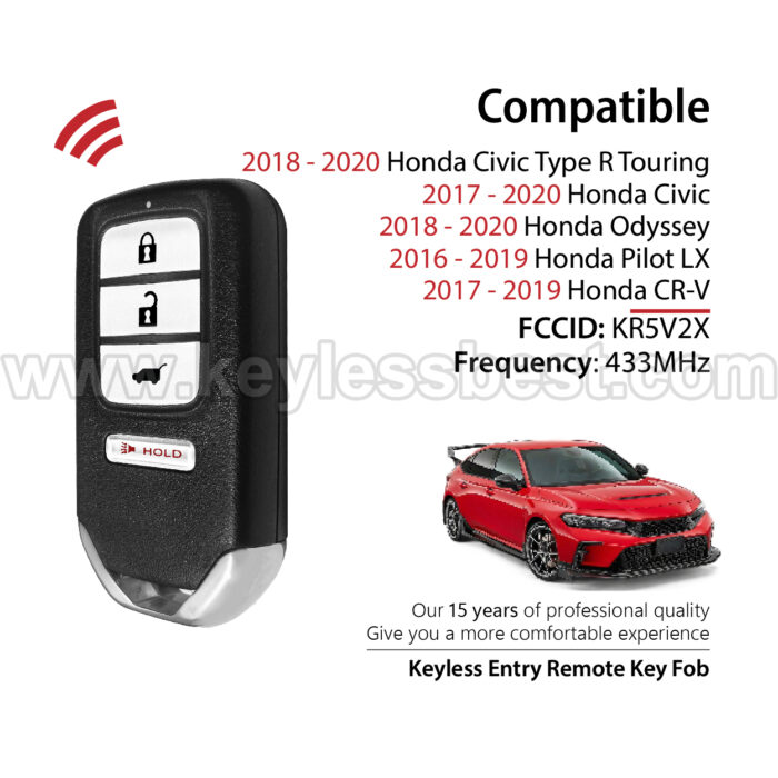 2016-2020 Honda Civic Type R Touring Civic Odyssey Pilot LX CR-V / 4 Buttons Keyless Entry Remote / KR5V2X / PN:72147-TG7-A01, 72147-THR-A01, A2C98590200 - Image 2