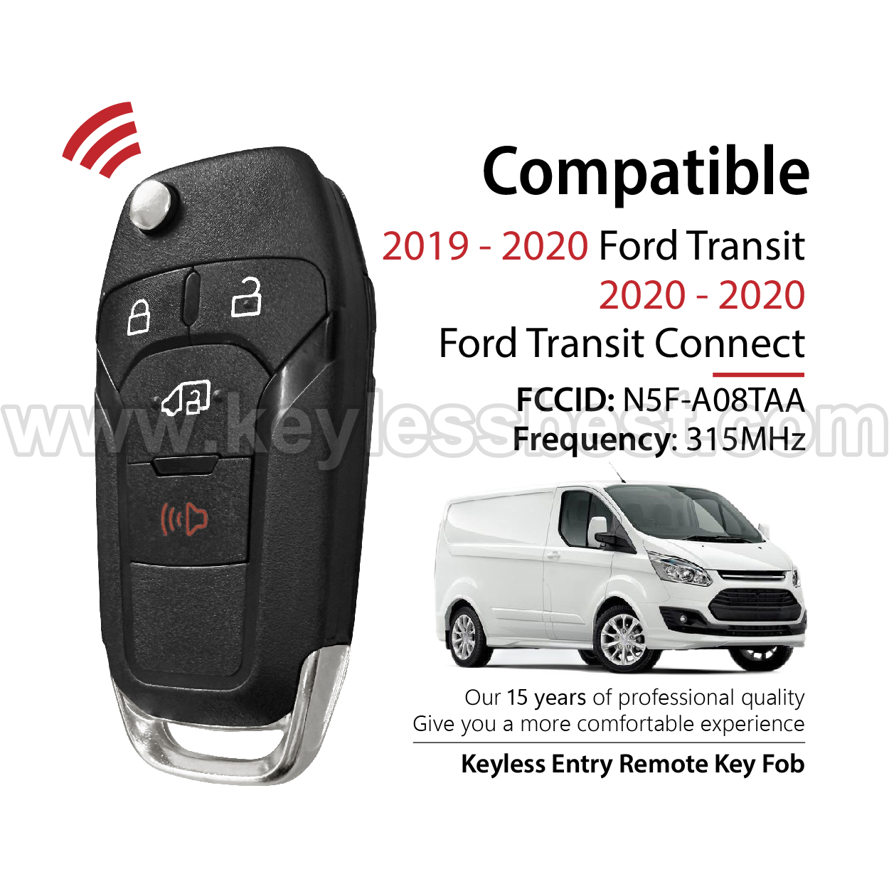 2019-2020 Ford Transit Transit Connect / 4 Buttons Keyless Entry Remote / N5F-A08TAA / PN: 164-R8236 / 4D 63 128 BIT, 49 - Image 2