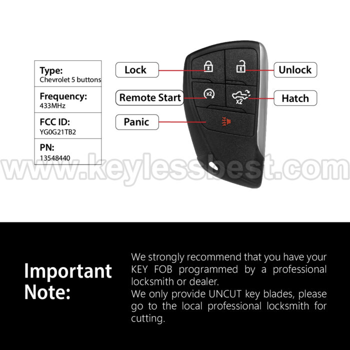 2021-2024 GMC Sierra 1500 / 5 Buttons Keyless Entry Remote / YG0G21TB2 / PN:13548440 - Image 3